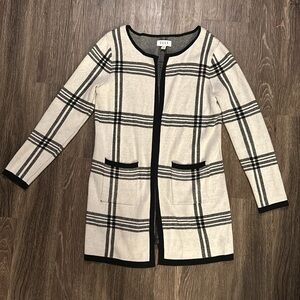 Elle Plaid Sweater Cardigan black white Medium Long